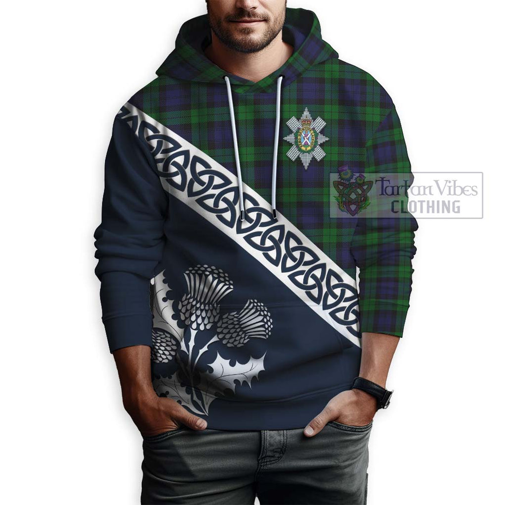 Tartan Vibes Clothing Black Watch Tartan Hoodie Featuring Thistle and Scotland Map