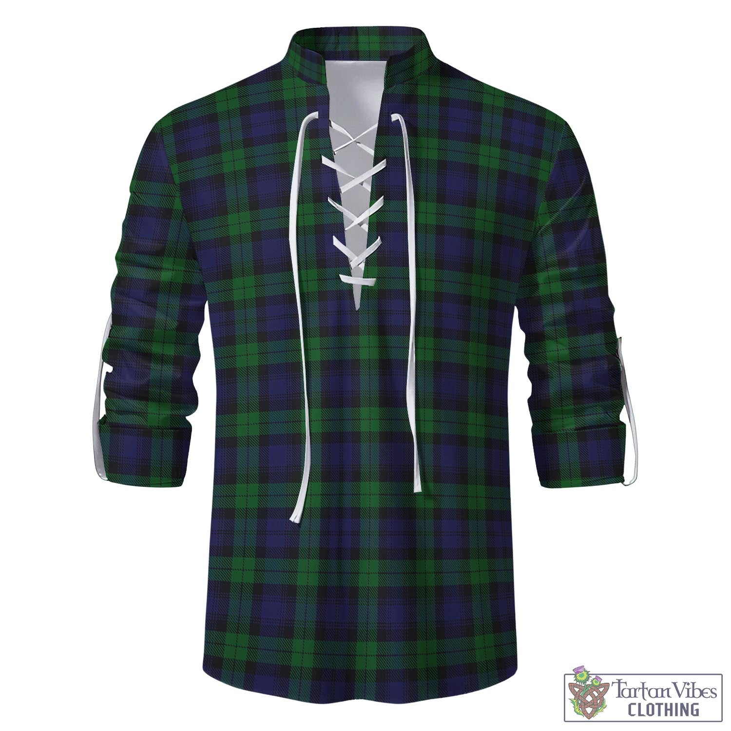 Tartan Vibes Clothing Black Watch Tartan Men's Scottish Traditional Jacobite Ghillie Kilt Shirt