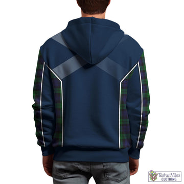 Black Watch Tartan Hoodie with Family Crest and Scottish Thistle Vibes Sport Style