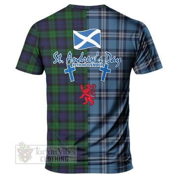 Black Watch Tartan T-Shirt Happy St. Andrew's Day Half Tartan Style