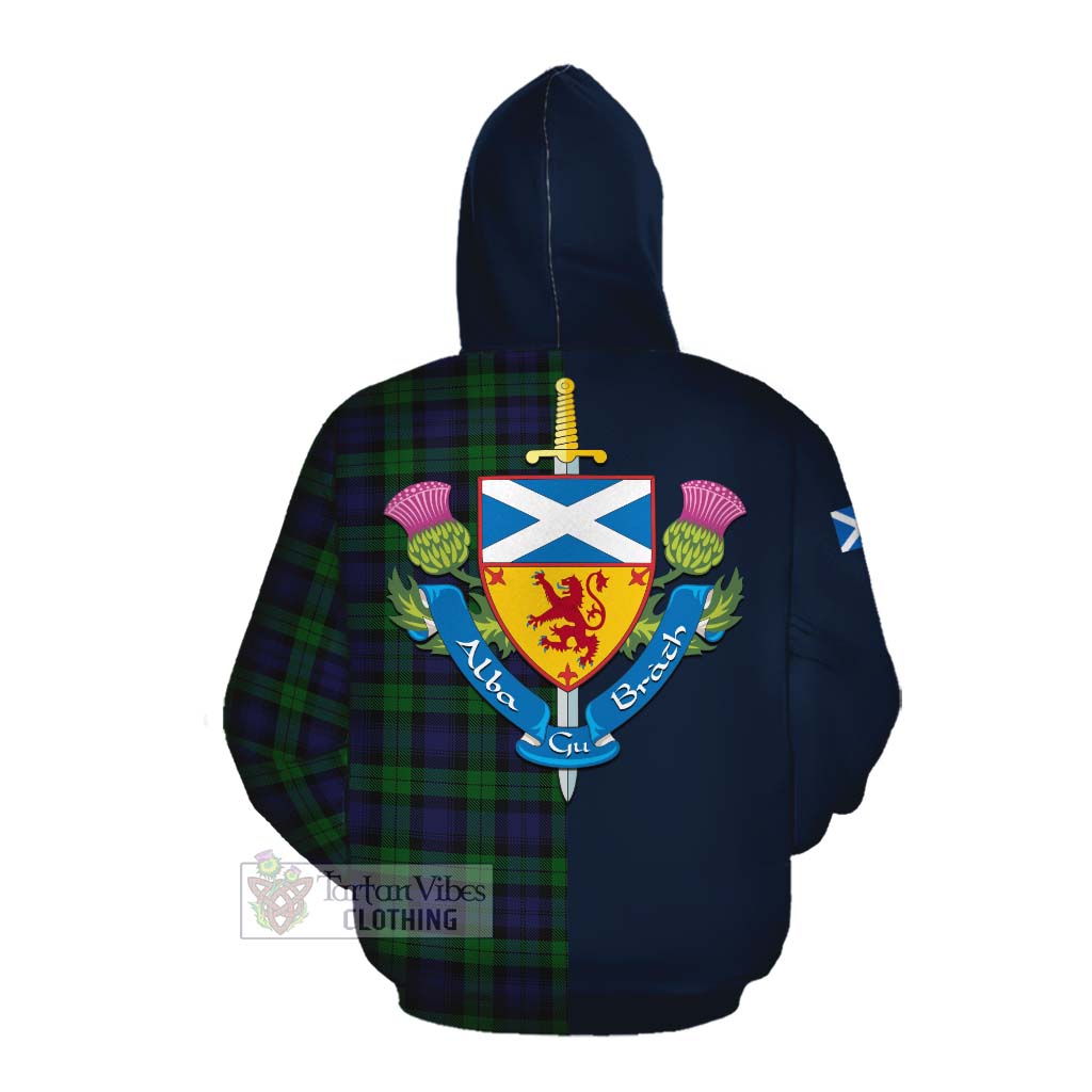 Tartan Vibes Clothing Black Watch Tartan Cotton Hoodie Alba with Scottish Lion Royal Arm Half Style