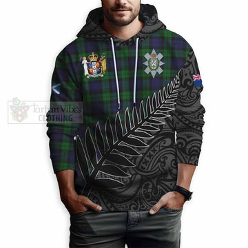 Black Watch Crest Tartan Hoodie with New Zealand Silver Fern Half Style