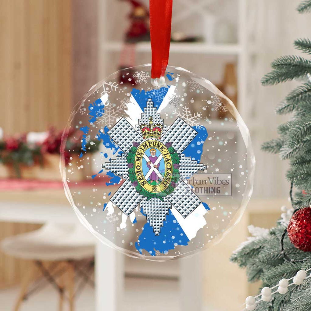 Tartan Vibes Clothing Black Watch Clan Crest Christmas Glass Ornament with Scotland Map