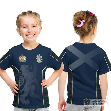 Black Watch Tartan Kid T-Shirt with Family Crest and Lion Rampant Vibes Sport Style