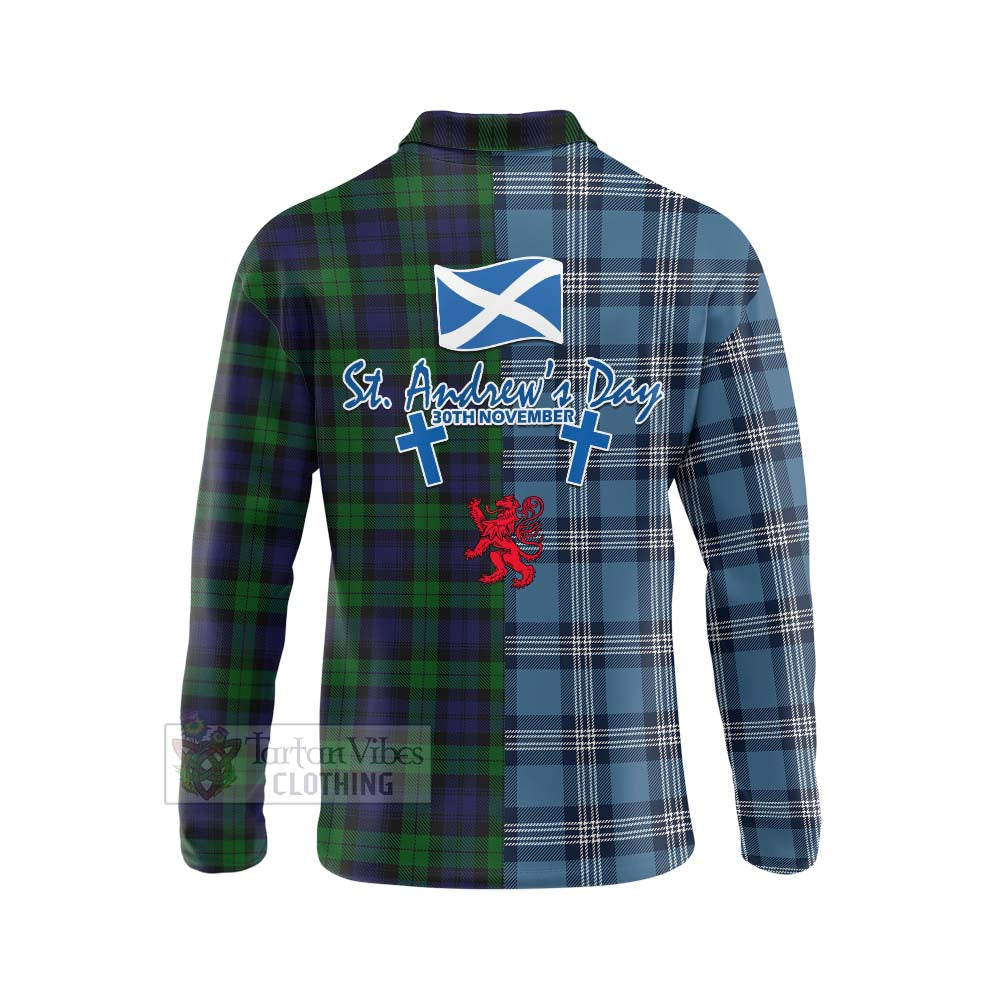 Tartan Vibes Clothing Black Watch Tartan Long Sleeve Polo Shirt Happy St. Andrew's Day Half Tartan Style