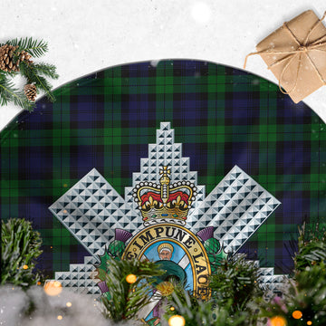 Black Watch Tartan Christmas Tree Skirt with Family Crest