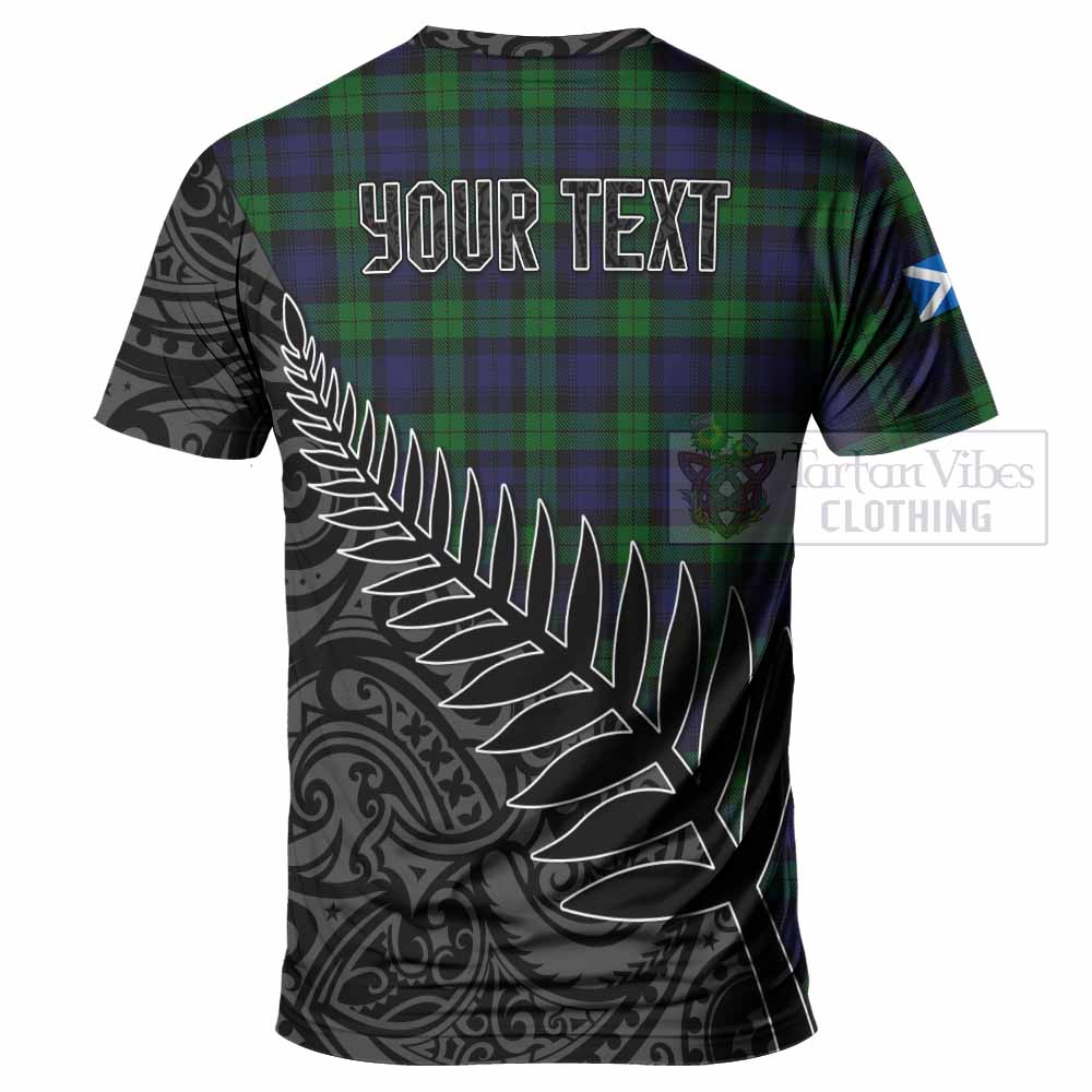 Tartan Vibes Clothing Black Watch Crest Tartan T-Shirt with New Zealand Silver Fern Half Style