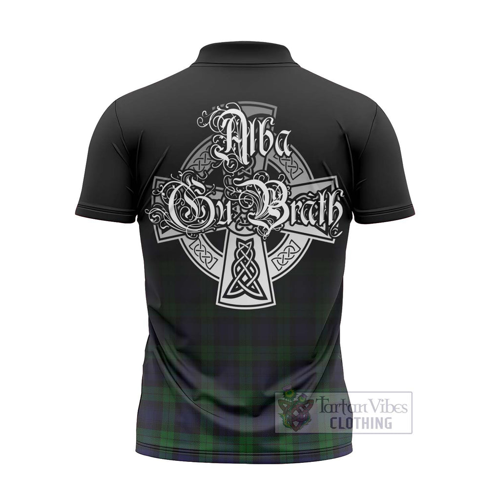 Tartan Vibes Clothing Black Watch Tartan Zipper Polo Shirt Featuring Alba Gu Brath Family Crest Celtic Inspired