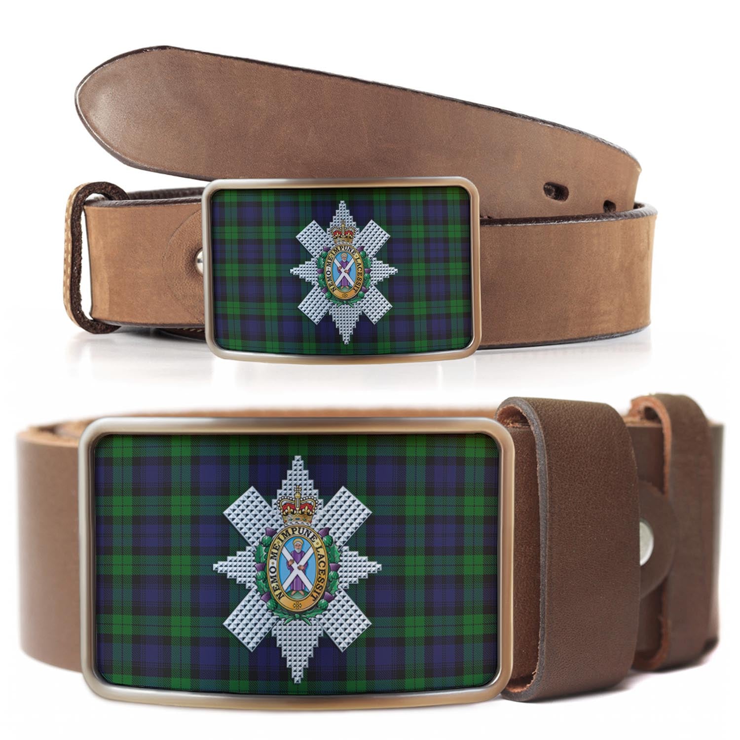 Black Watch Tartan Belt Buckles with Family Crest - Tartanvibesclothing