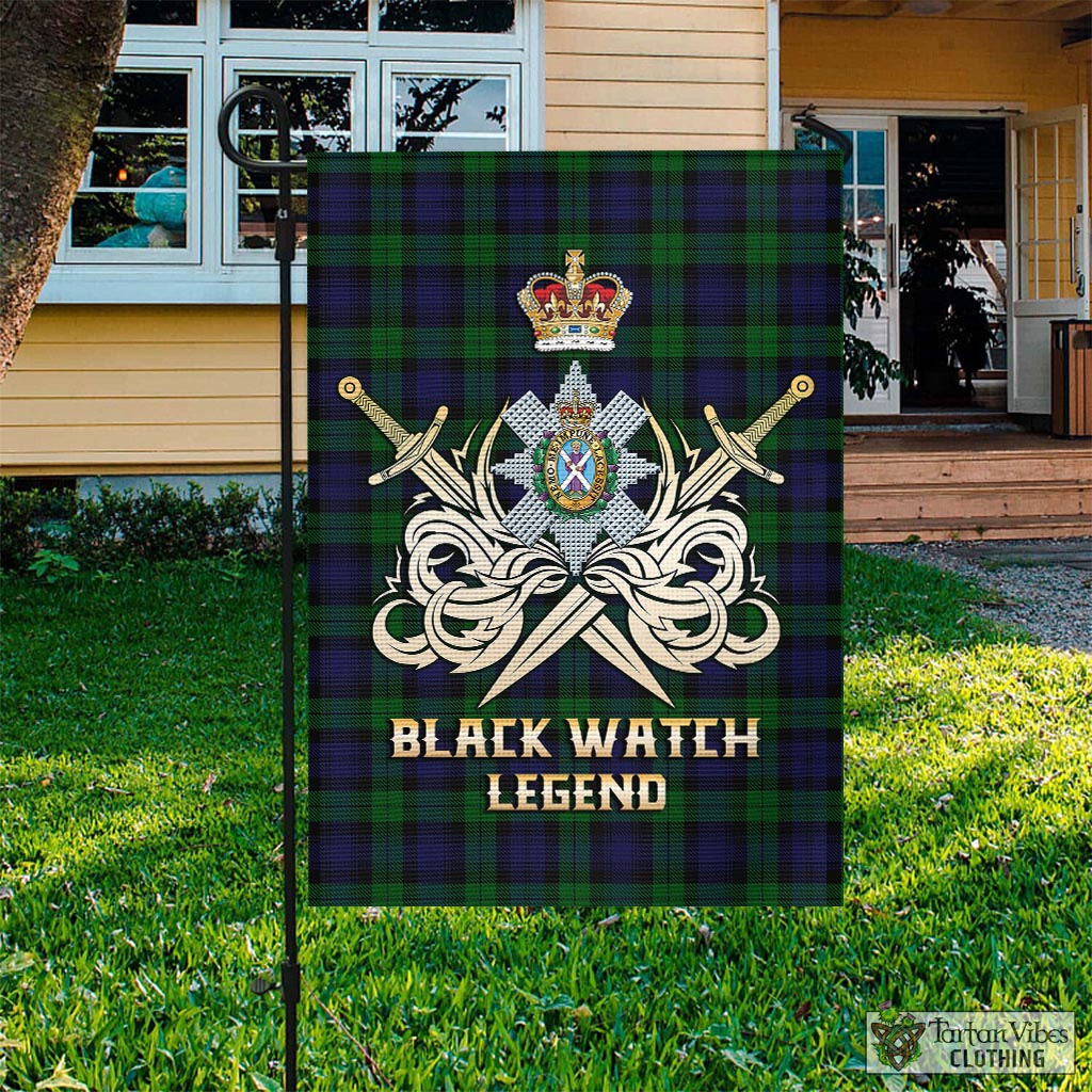 Tartan Vibes Clothing Black Watch Tartan Flag with Clan Crest and the Golden Sword of Courageous Legacy