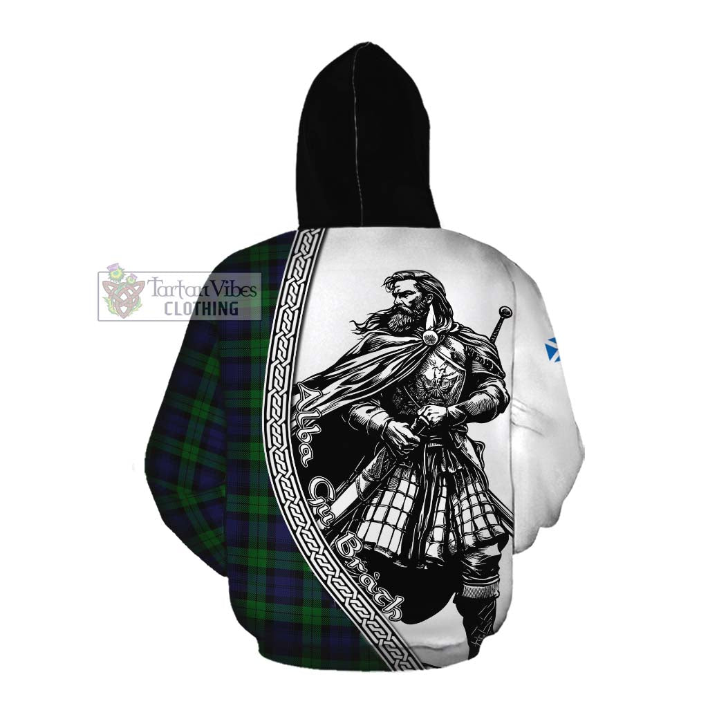 Tartan Vibes Clothing Black Watch Tartan Clan Crest Cotton Hoodie with Highlander Warrior Celtic Style