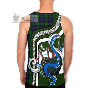 Black Watch Tartan Men's Tank Top with Epic Bagpipe Style