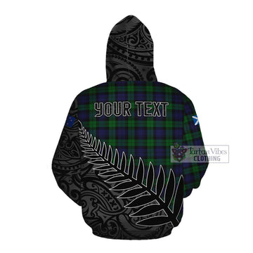 Black Watch Crest Tartan Cotton Hoodie with New Zealand Silver Fern Half Style