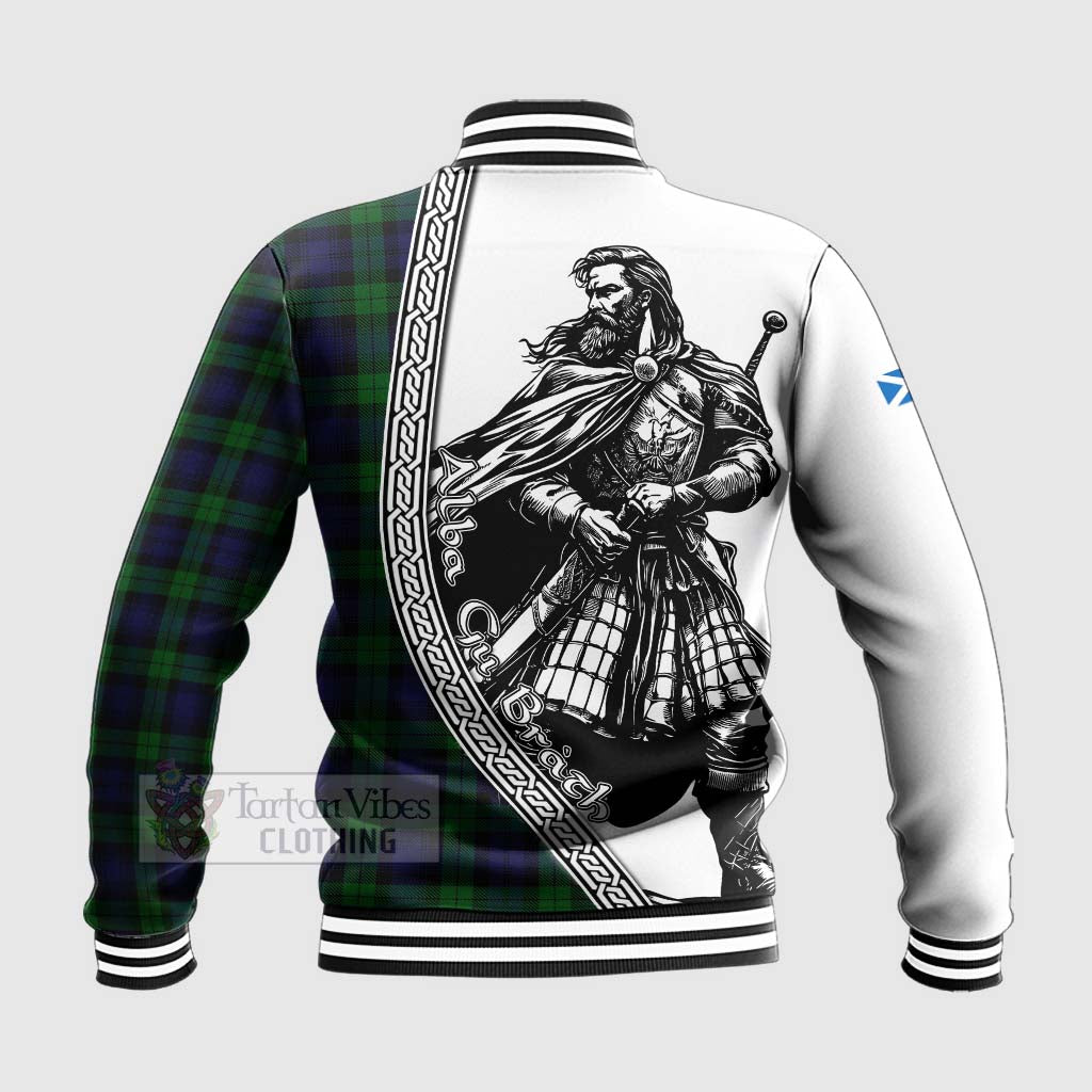 Tartan Vibes Clothing Black Watch Tartan Clan Crest Baseball Jacket with Highlander Warrior Celtic Style