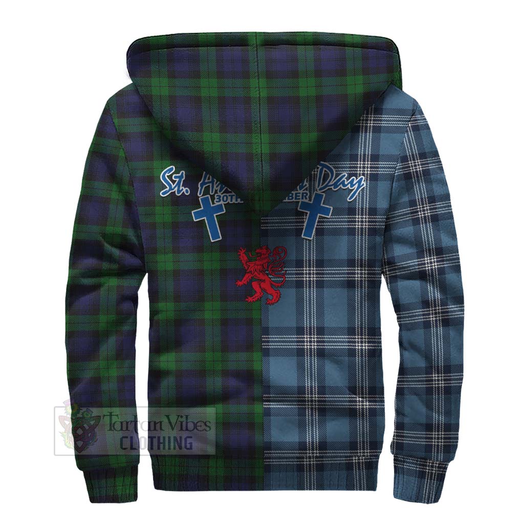 Tartan Vibes Clothing Black Watch Tartan Sherpa Hoodie Happy St. Andrew's Day Half Tartan Style