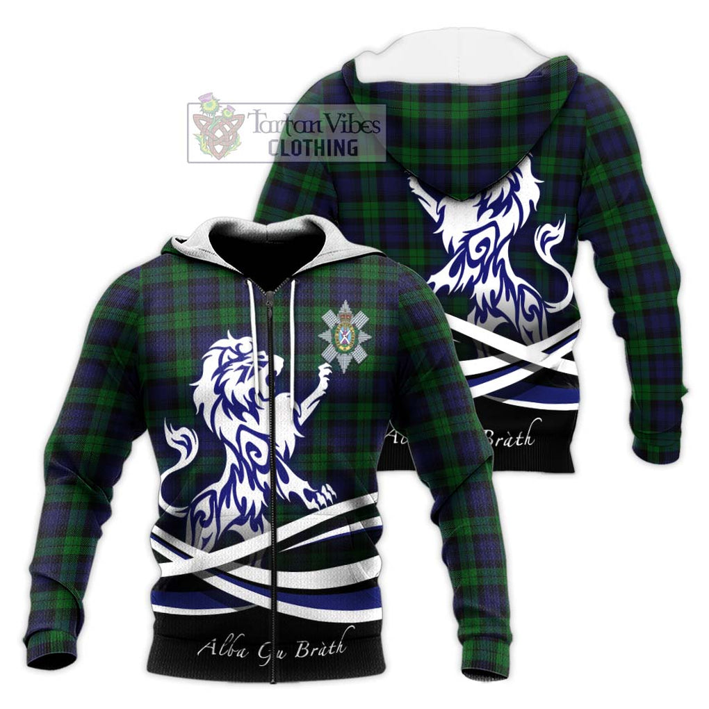 Black Watch Tartan Knitted Hoodie with Alba Gu Brath Regal Lion Emblem Unisex Knitted Zip Hoodie - Tartanvibesclothing Shop