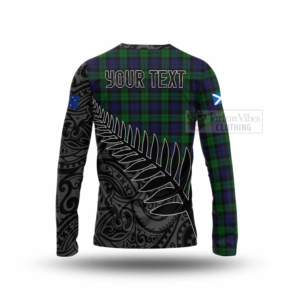 Tartan Vibes Clothing Black Watch Crest Tartan Long Sleeve T-Shirt with New Zealand Silver Fern Half Style