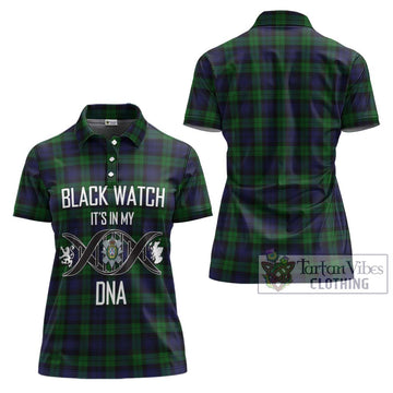 Black Watch Tartan Women's Polo Shirt with Family Crest DNA In Me Style