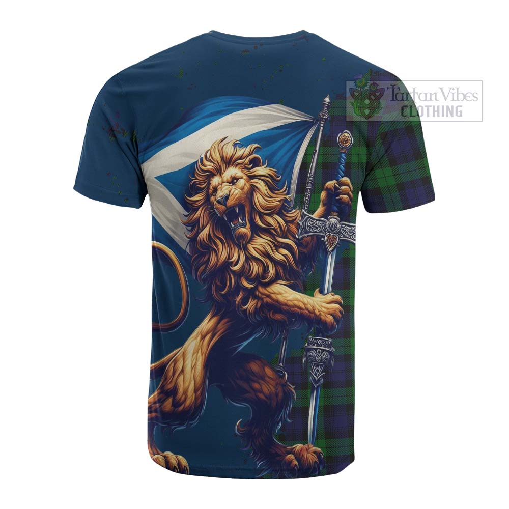 Tartan Vibes Clothing Black Watch Tartan Family Crest Cotton T-shirt with Scottish Majestic Lion