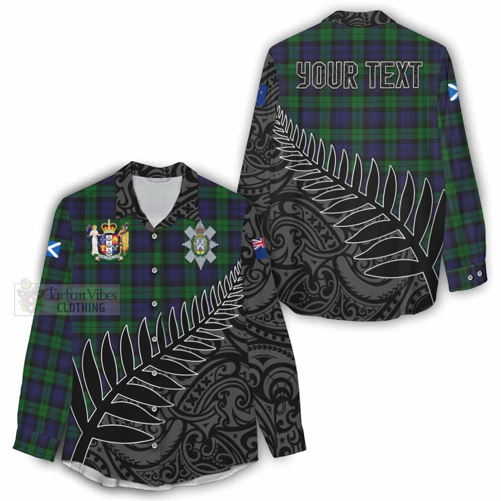 Tartan Vibes Clothing Black Watch Crest Tartan Women's Casual Shirt with New Zealand Silver Fern Half Style