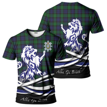 Black Watch Tartan T-Shirt with Alba Gu Brath Regal Lion Emblem