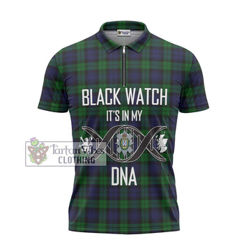 Black Watch Tartan Zipper Polo Shirt with Family Crest DNA In Me Style