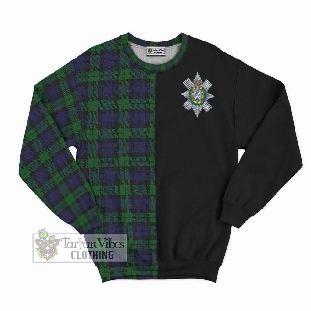 Black Watch Tartan Sweatshirt with Family Crest and Half Of Me Style - Tartanvibesclothing Shop