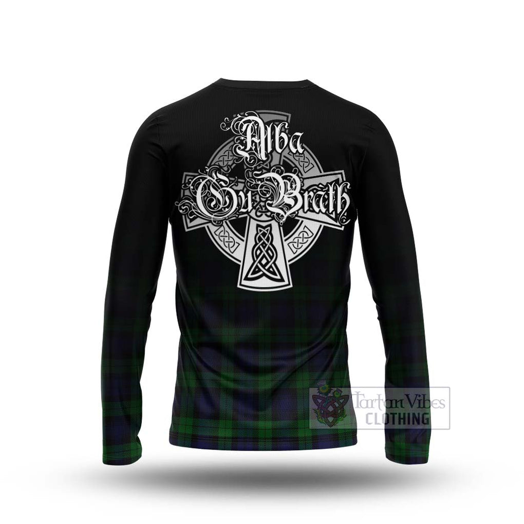 Tartan Vibes Clothing Black Watch Tartan Long Sleeve T-Shirt Featuring Alba Gu Brath Family Crest Celtic Inspired