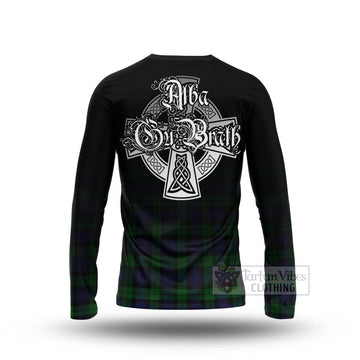 Black Watch Tartan Long Sleeve T-Shirt Featuring Alba Gu Brath Family Crest Celtic Inspired