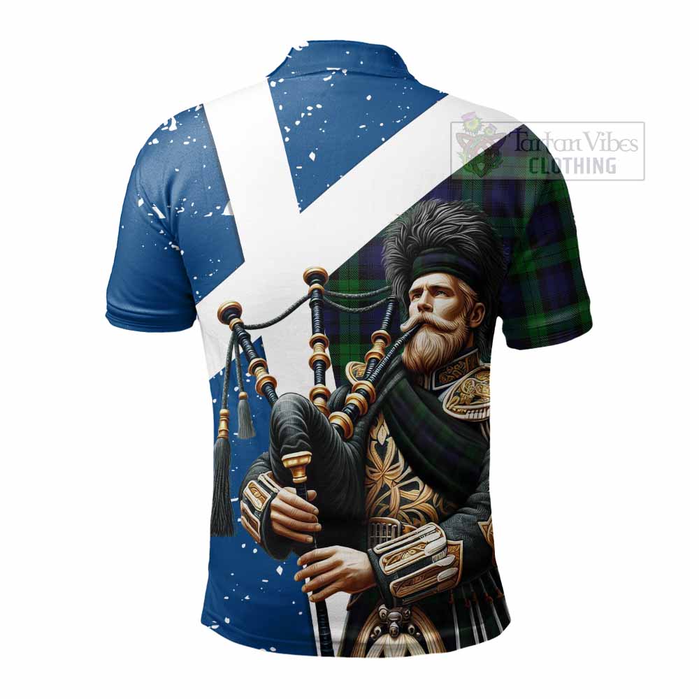 Tartan Vibes Clothing Black Watch Tartan Polo Shirt with Family Crest Scottish Bagpiper Vibes