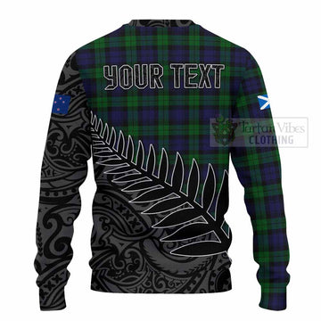 Black Watch Crest Tartan Knitted Sweater with New Zealand Silver Fern Half Style