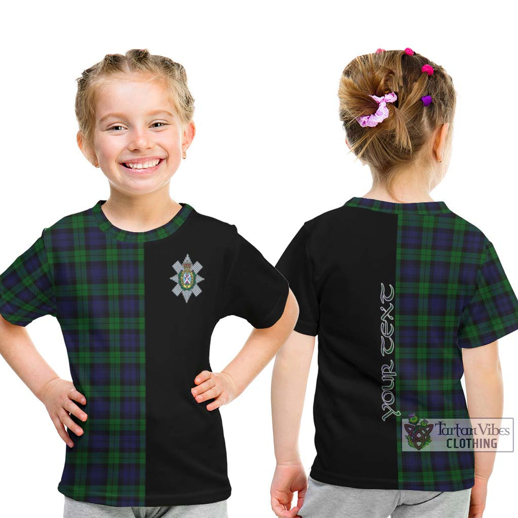 Black Watch Tartan Kid T-Shirt with Family Crest and Half Of Me Style - Tartanvibesclothing Shop