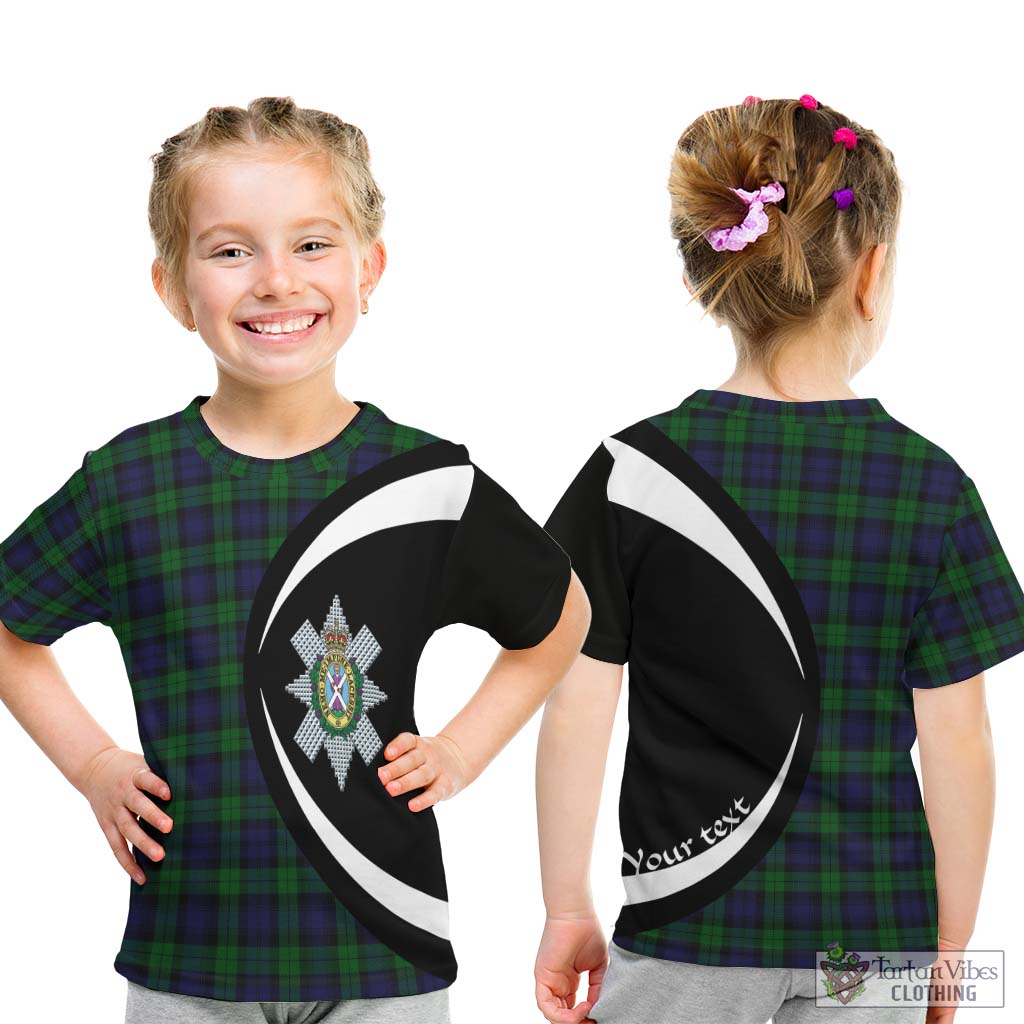 Black Watch Tartan Kid T-Shirt with Family Crest Circle Style - Tartan Vibes Clothing