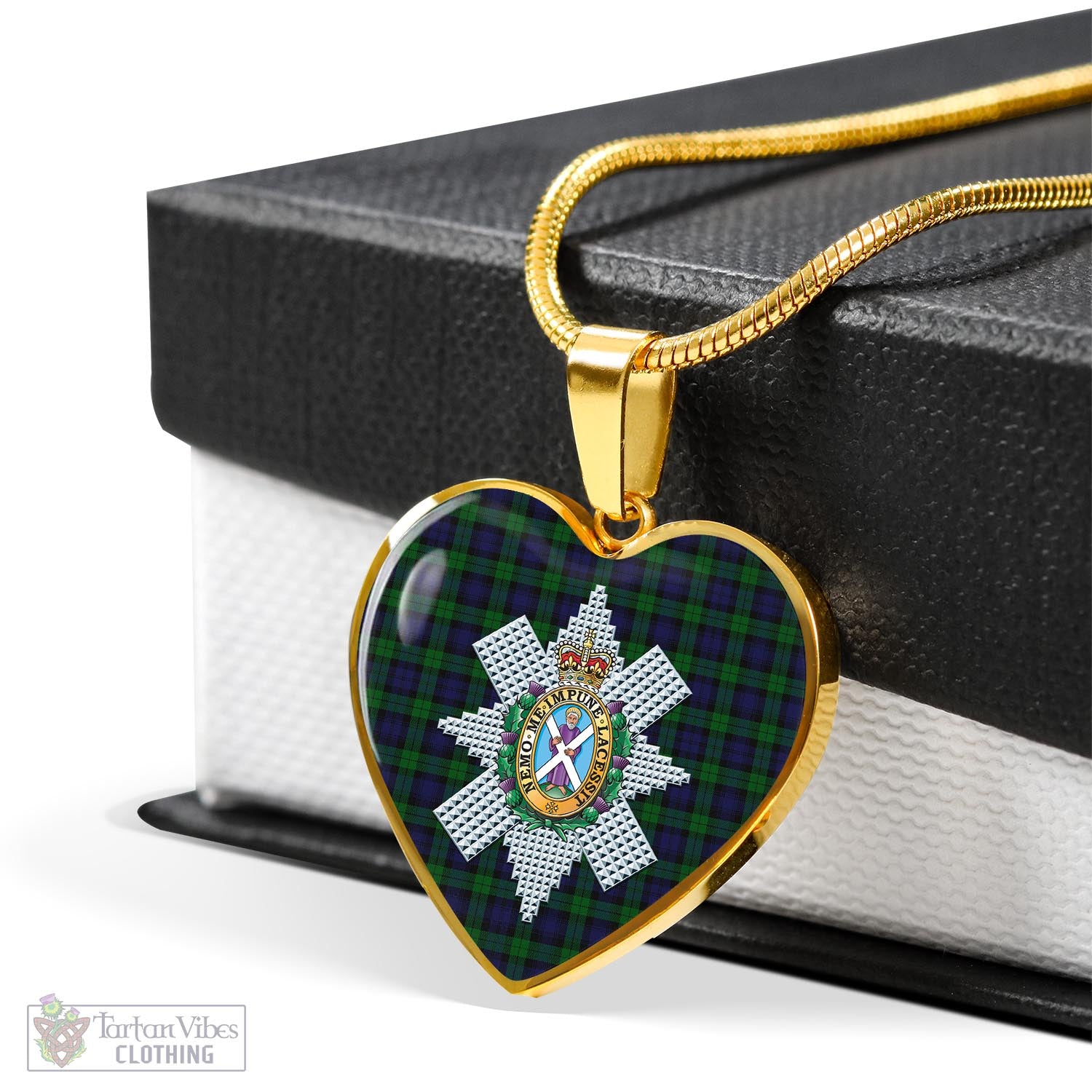 Tartan Vibes Clothing Black Watch Tartan Heart Necklace with Family Crest