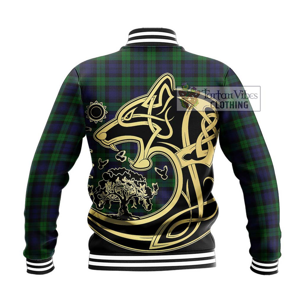 Black Watch Tartan Baseball Jacket with Family Crest Celtic Wolf Style - Tartan Vibes Clothing