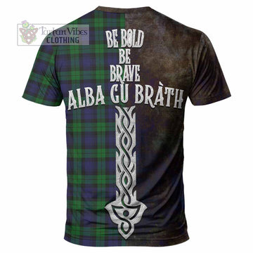 Black Watch Tartan Family Crest T-Shirt Alba Gu Brath Be Brave Lion Ancient Style - Tartan Vibes Clothing