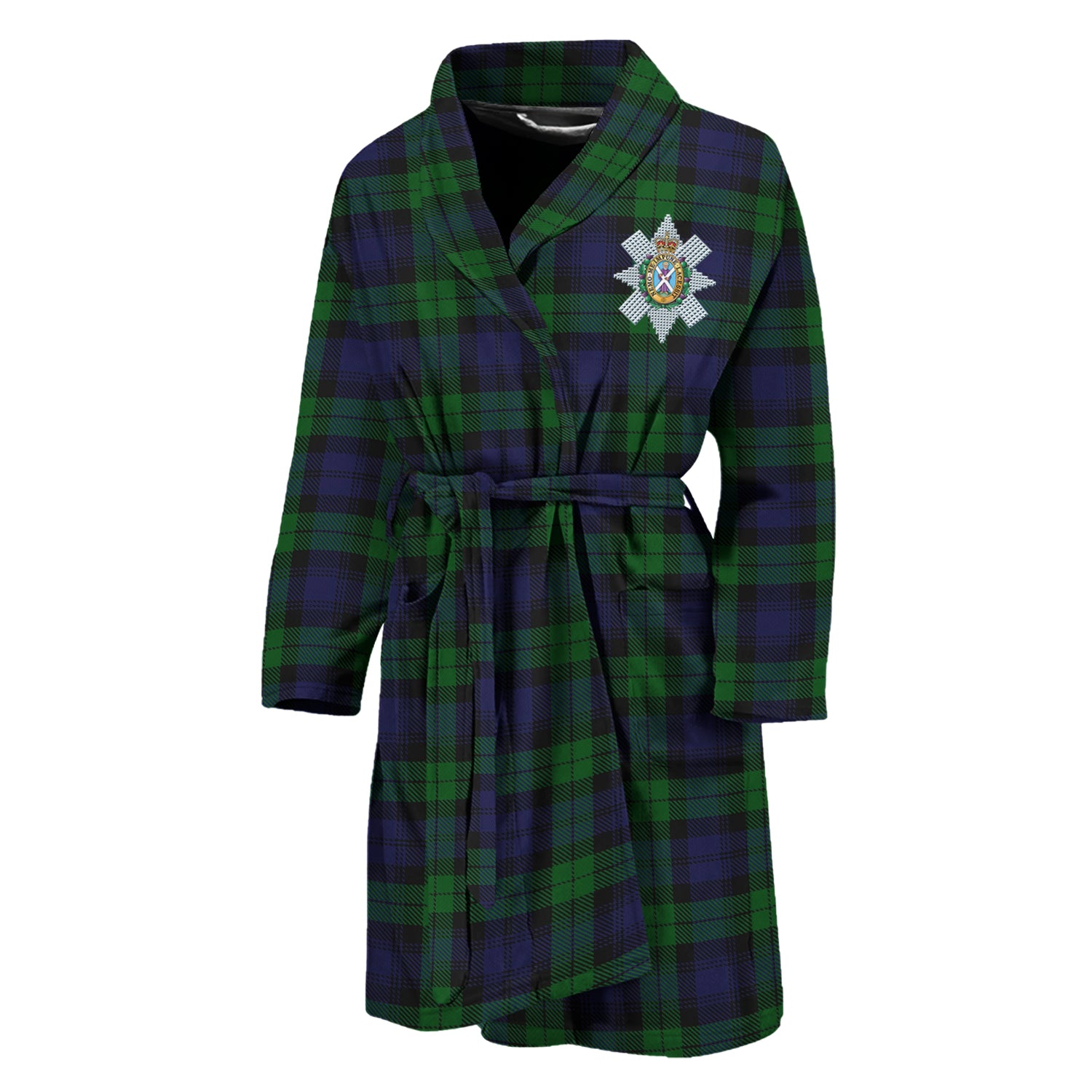 Black Watch Tartan Bathrobe with Family Crest Unisex M - Tartan Vibes Clothing