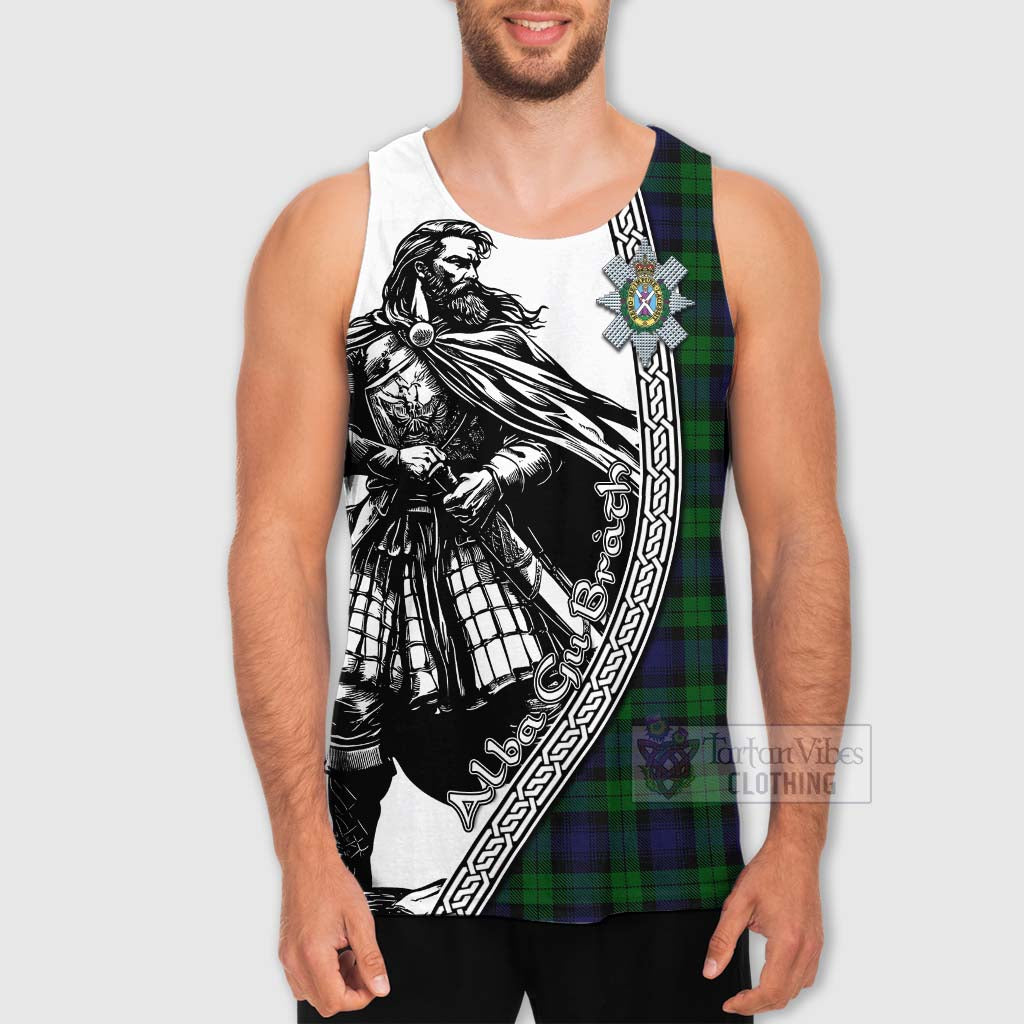 Tartan Vibes Clothing Black Watch Tartan Clan Crest Men's Tank Top with Highlander Warrior Celtic Style