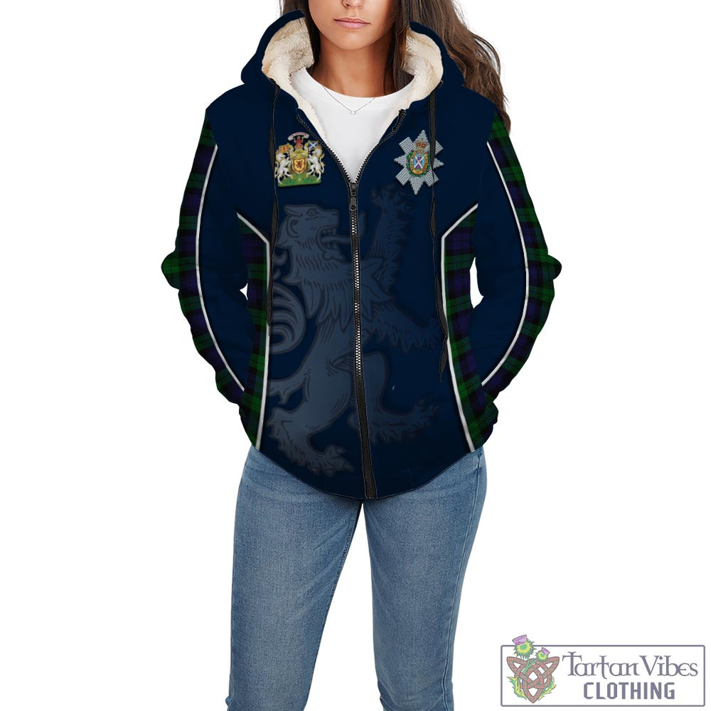 Tartan Vibes Clothing Black Watch Tartan Sherpa Hoodie with Family Crest and Lion Rampant Vibes Sport Style