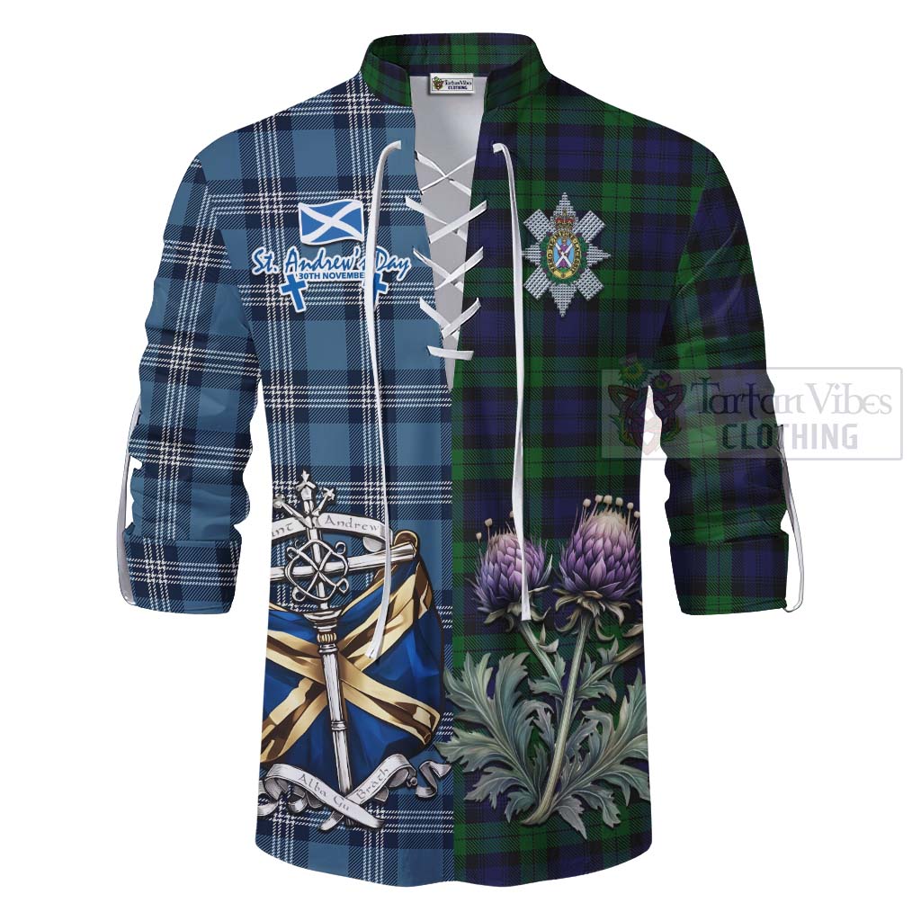 Tartan Vibes Clothing Black Watch Tartan Ghillie Kilt Shirt Happy St. Andrew's Day Half Tartan Style