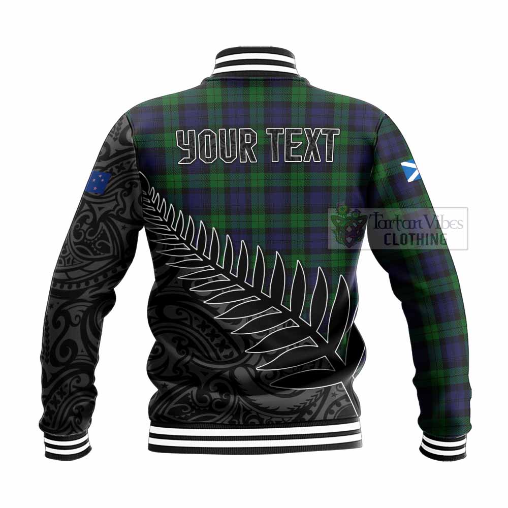 Tartan Vibes Clothing Black Watch Crest Tartan Baseball Jacket with New Zealand Silver Fern Half Style