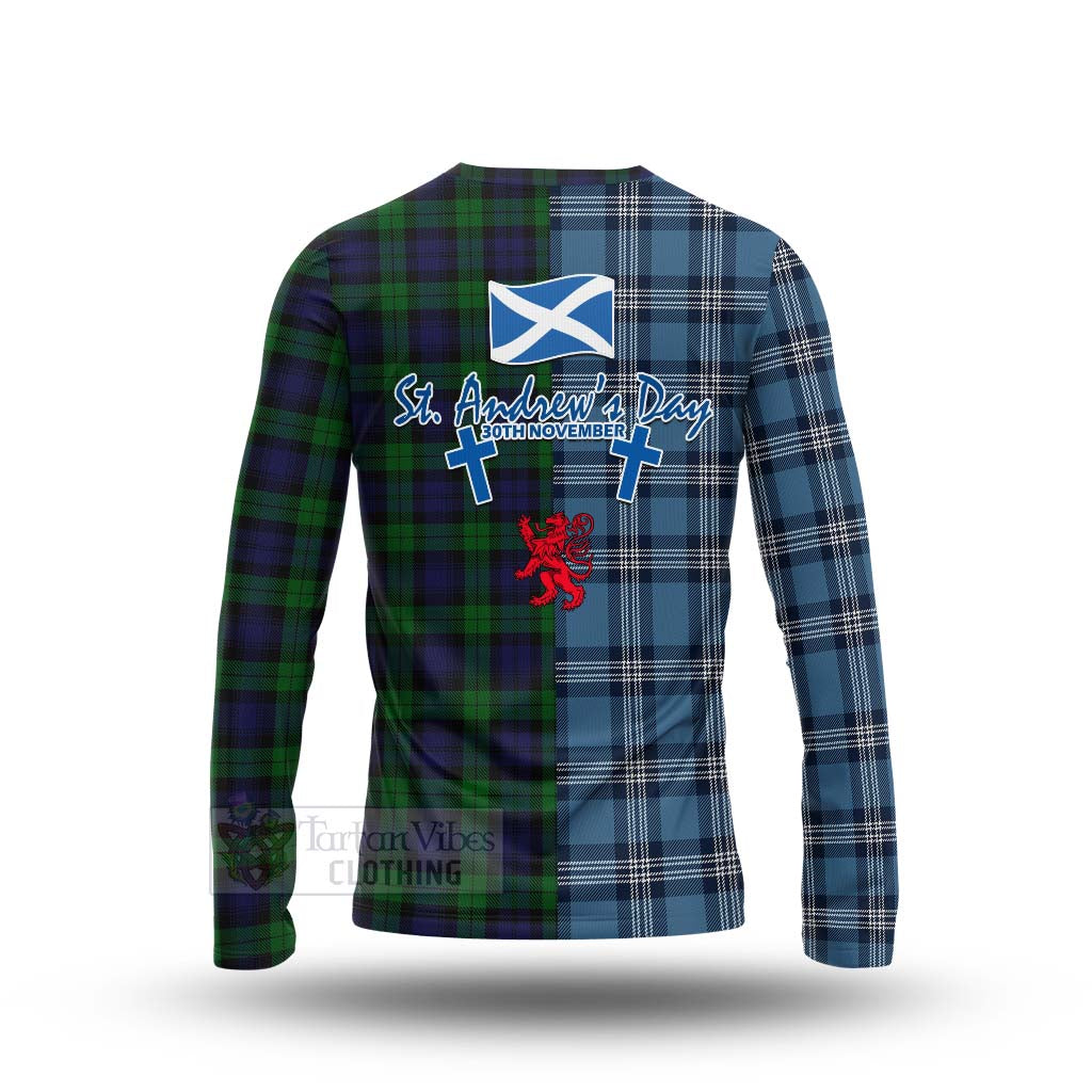 Tartan Vibes Clothing Black Watch Tartan Long Sleeve T-Shirt Happy St. Andrew's Day Half Tartan Style