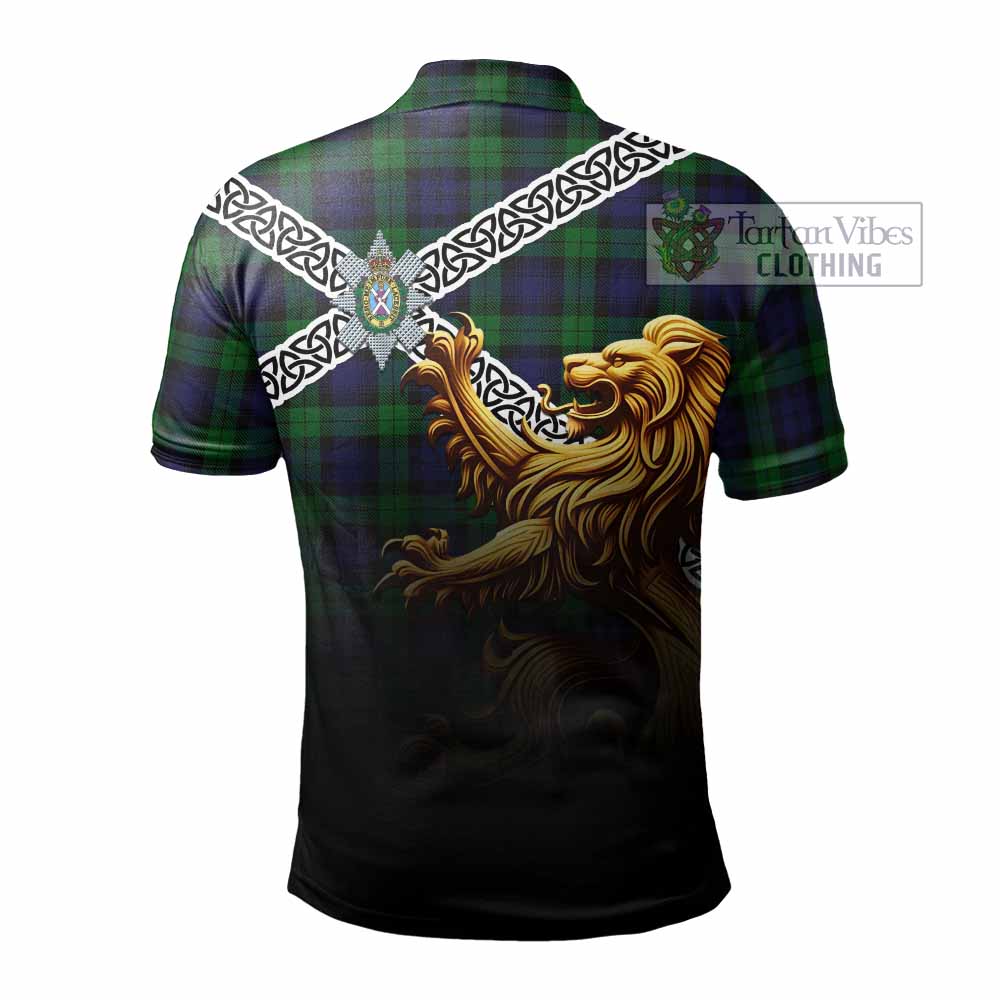 Black Watch Crest Tartan Polo Shirt with Golden Lion Emblem Celtic Style - Tartan Vibes Clothing