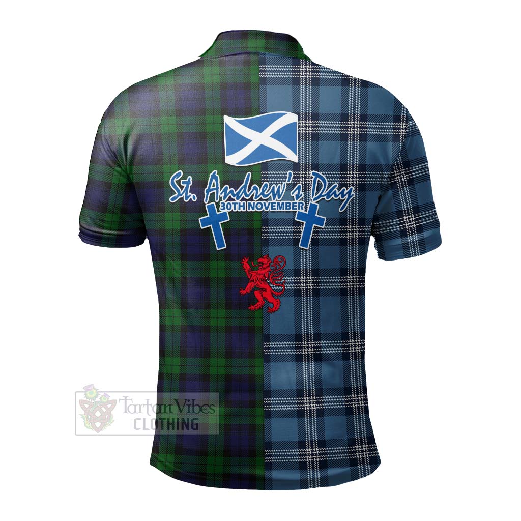 Tartan Vibes Clothing Black Watch Tartan Polo Shirt Happy St. Andrew's Day Half Tartan Style