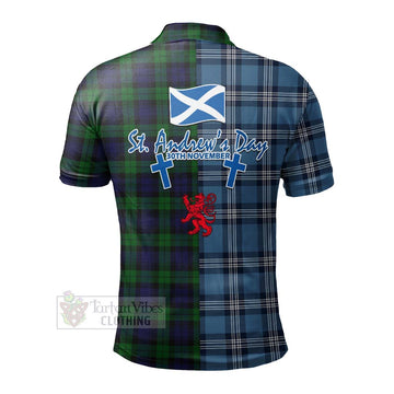 Black Watch Tartan Polo Shirt Happy St. Andrew's Day Half Tartan Style