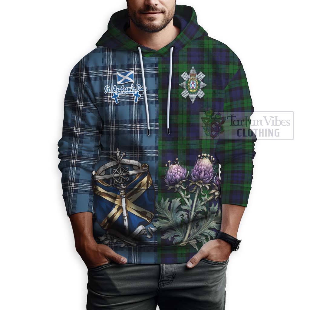 Tartan Vibes Clothing Black Watch Tartan Hoodie Happy St. Andrew's Day Half Tartan Style