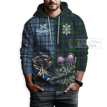 Black Watch Tartan Hoodie Happy St. Andrew's Day Half Tartan Style