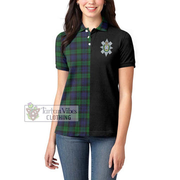 Black Watch Tartan Women's Polo Shirt with Family Crest and Half Of Me Style