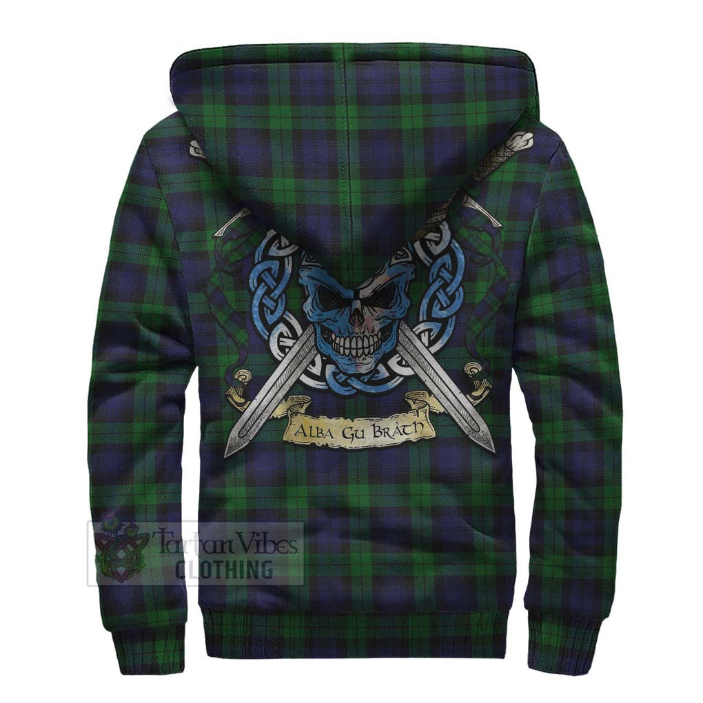 Tartan Vibes Clothing Black Watch Tartan Sherpa Hoodie with Family Crest Celtic Skull Style