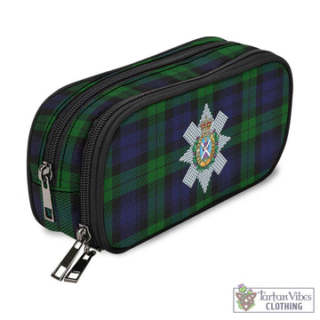 Black Watch Tartan Pen and Pencil Case with Family Crest